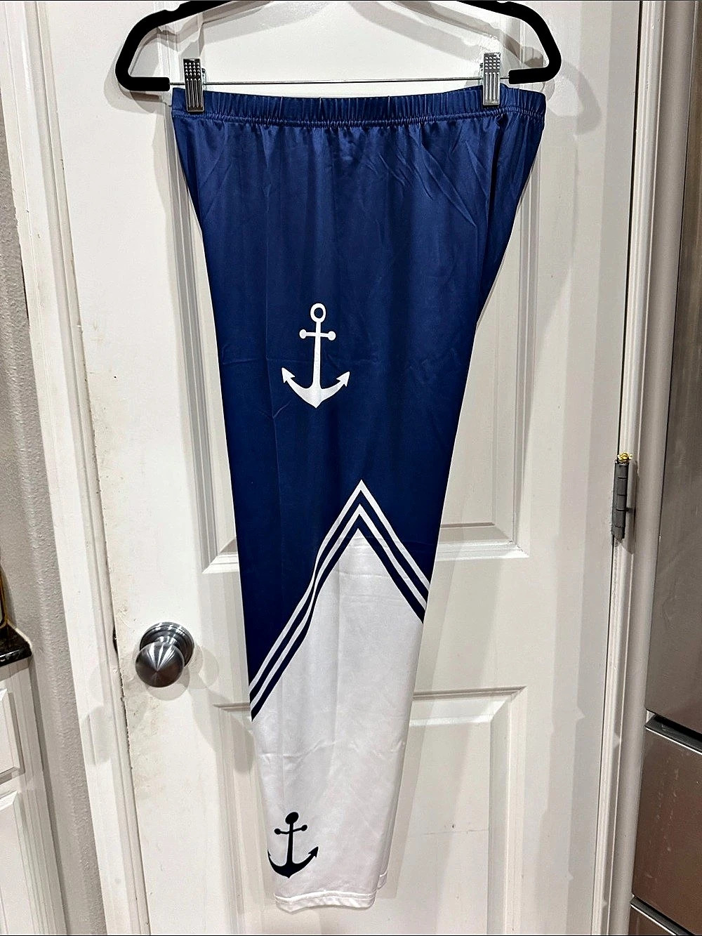 Nautical Anchor Stripe Leggings Blue & White